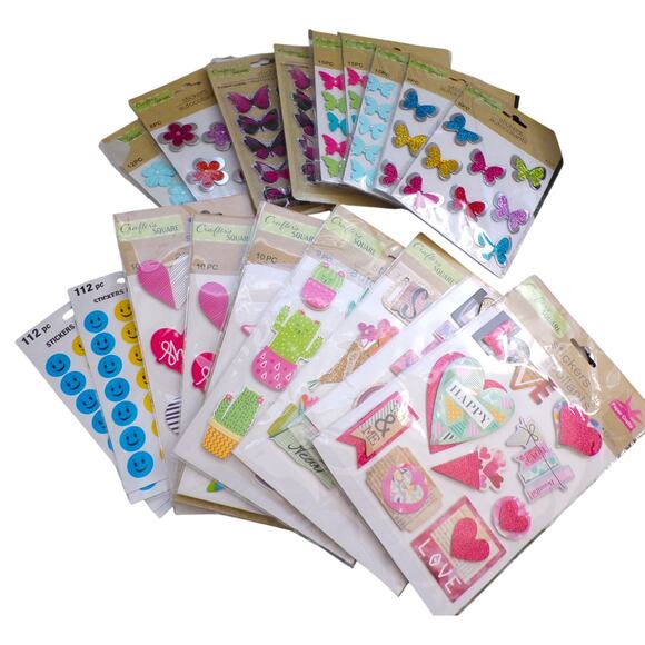 Crafter's Square Flower Butterfly Garden Cat Cactus Sticker Large Lot 20 Package - Picture 1 of 7